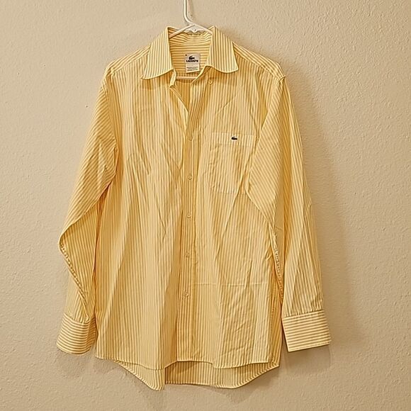 Lacoste yellow stripped, button down shirt size 42 - Picture 1 of 8